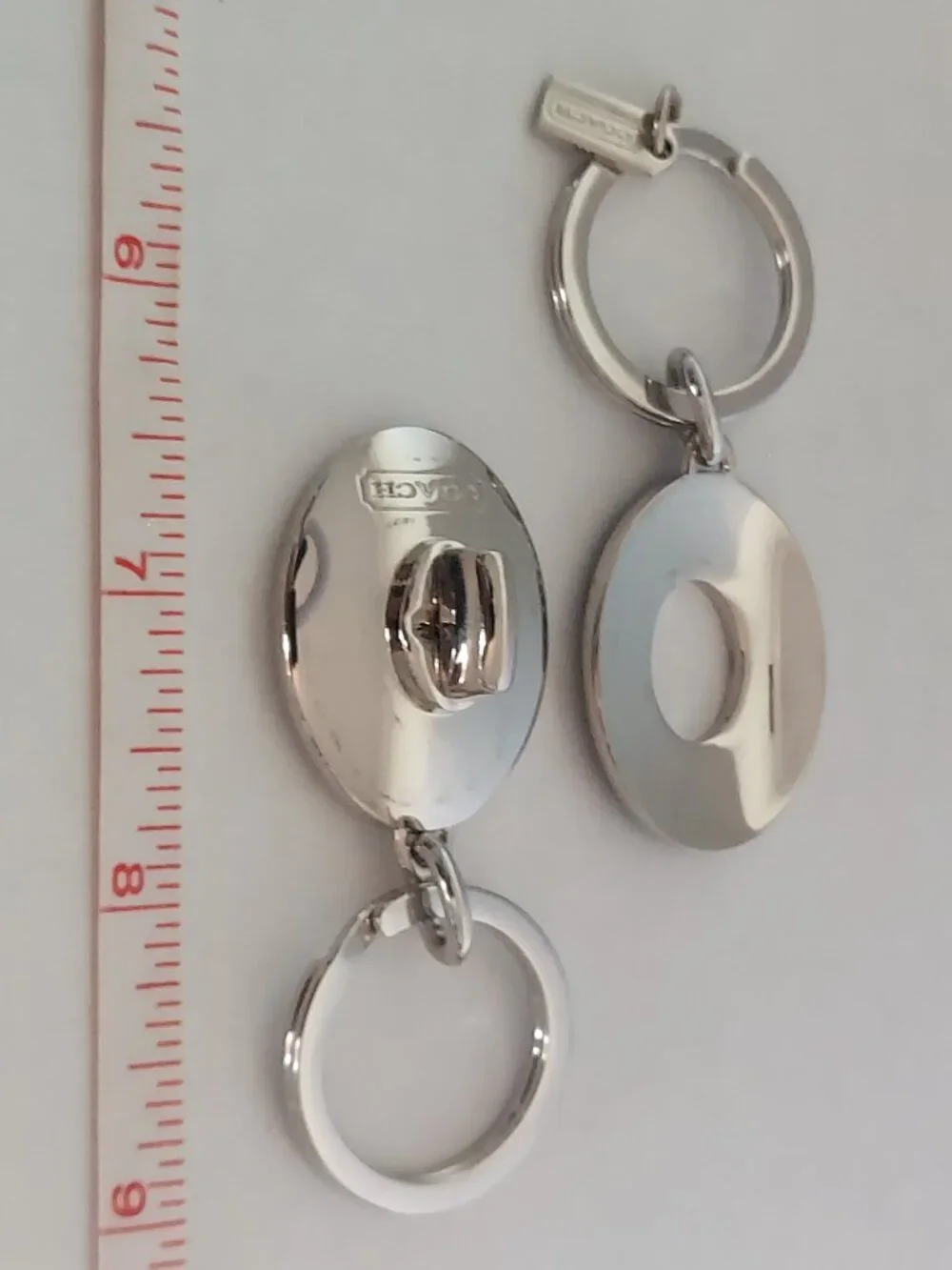 Vintage Coach Turnlock Valet Keychain Black Enamel Silver Dual Fob Key Ring Rare